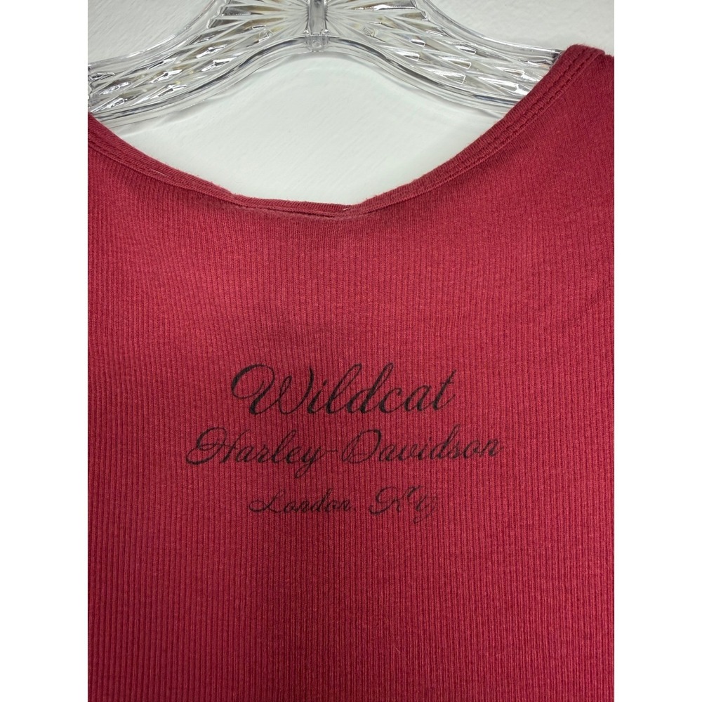 Y2K Harley Davidson Womens Ribbed Tank Top Burgundy Live To Ride Graphic Large - Picture 7 of 7